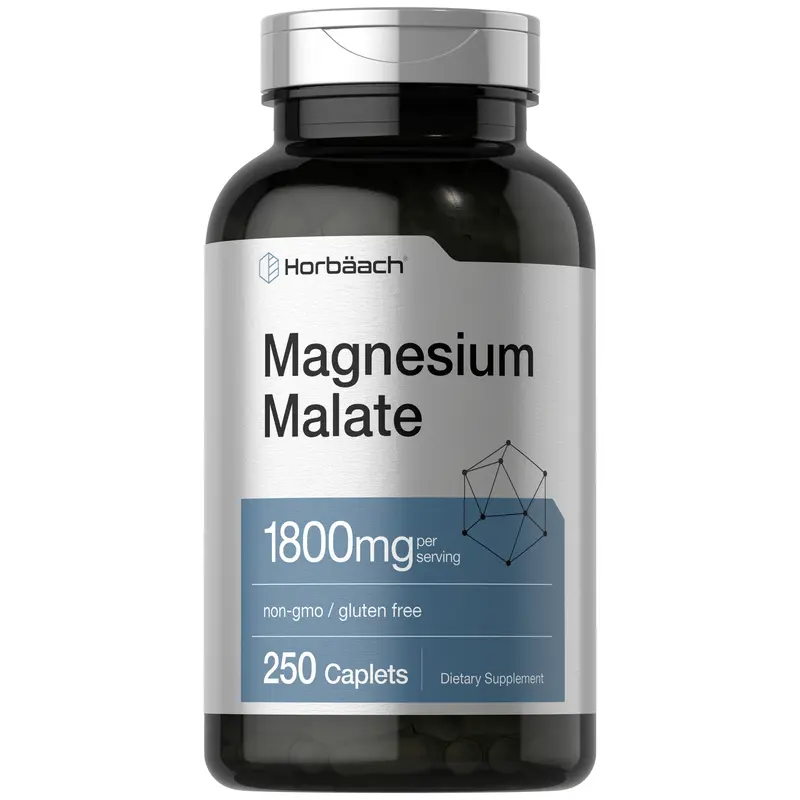 Horbäach Magnesium Malate 1800mg | 250 Coated Caplets | Vegetarian, Non-GMO, Gluten Free Supplement