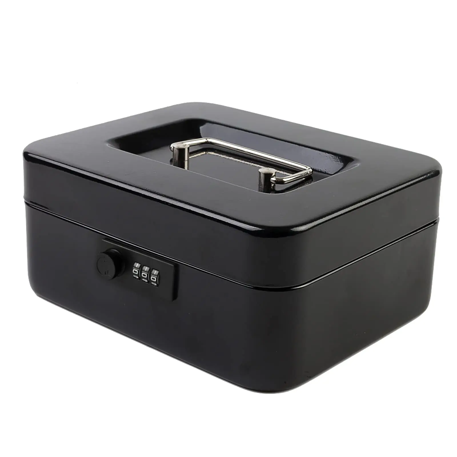 Box With Combination Lock Safe Metal Money Tray For Security 7.87"x 6.30"x 3.35" Black