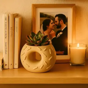 Donut Sprinkles 3D Printed Succulent Planter 4 Inch Unique Ceramic Pottery for Home Decor