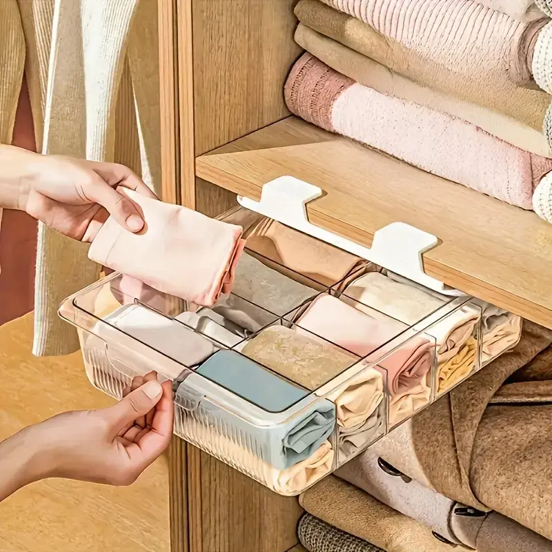 15-Grid Transparent Wardrobe Organizer, Space-Saving Pull-Out Clear Storage Box, Clothing Divider for Socks, Underwear, Baby Clothes, Dorm & Bedroom