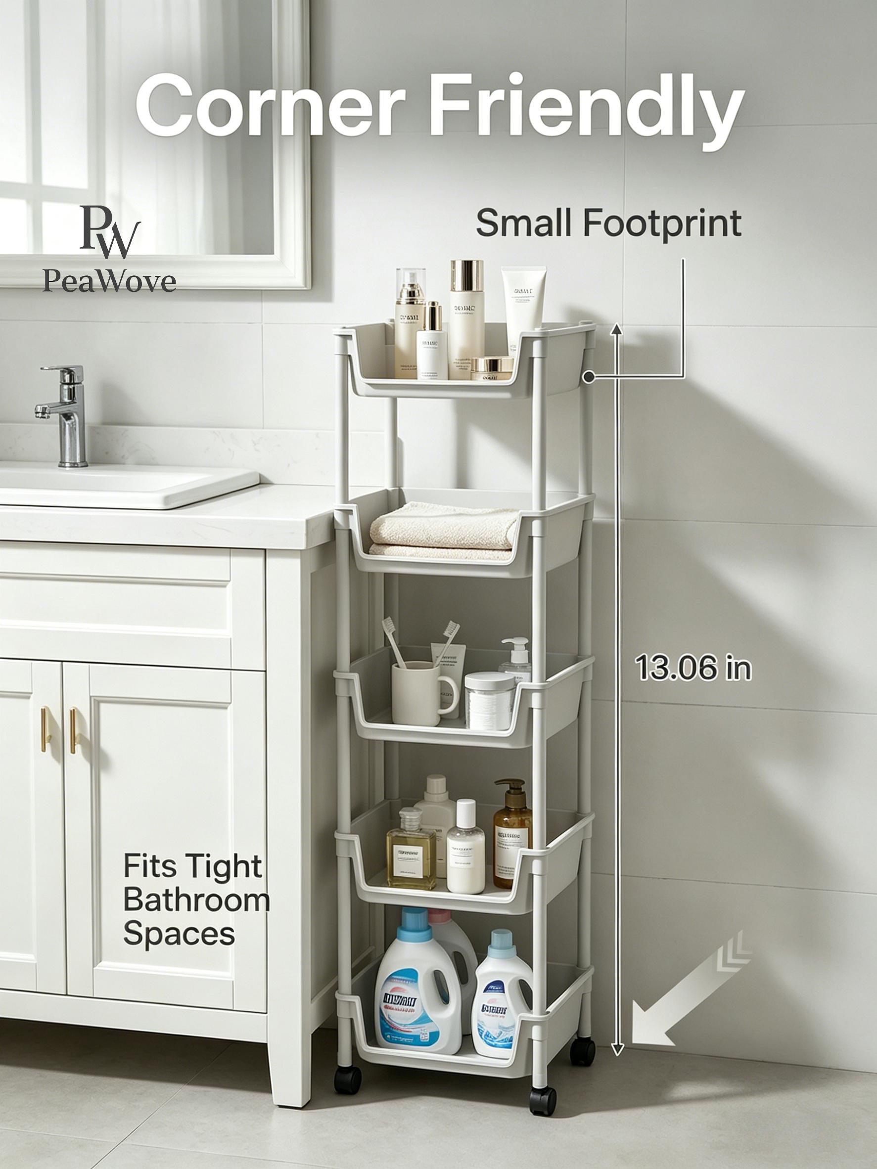 PeaWove Multifunctional Multi-Layer Plastic Storage Cartwith Wheels, Layered Shelf Organizer for BedroomKitchen Bathroom Living Room, AdjustableStanding Shelf Suction Cup Sponge Holder for Kitchen Sink semiannual sale 2026 easy install kit glove clip cas PeaWove Multifunctional Multi-Layer Plastic Storage Cartwith Wheels, Layered Shelf Organizer for BedroomKitchen Bathroom Living Room, AdjustableStanding Shelf Suction Cup Sponge Holder for Kitchen Sink semiannual sale 2026 easy install kit glove clip cas