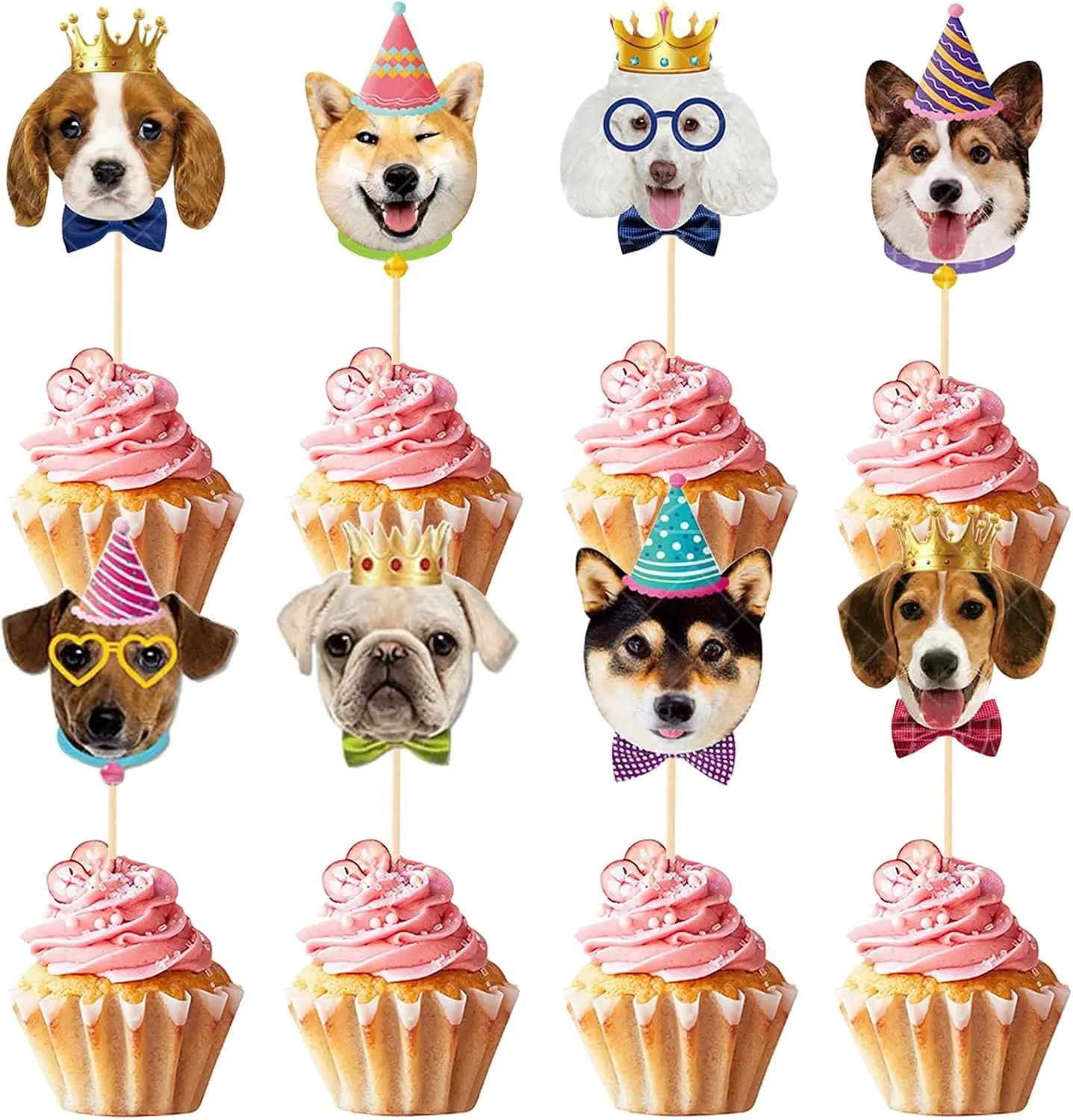 24 PCS Puppy Dog Cupcake Toppers and Cake Topper for Dog Birthday Decorations