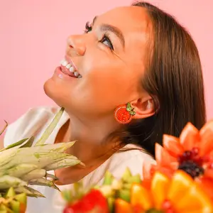 Orange Earrings, Handmade Beaded Fruit Stud Earrings, Lightweight Women Earrings, Unique Gift Ideas For Her, Vegan Friendly Earrings, Orange Beaded Fruit Earring