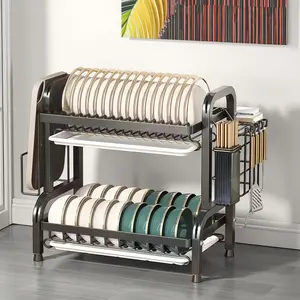 Upgrade Carbon Steel Two-Layer Three-Layer Kitchen Bowl Rack, Portable Cutlery Organizer, Space-Saving Desktop Storage, Modern Kitchen Essential