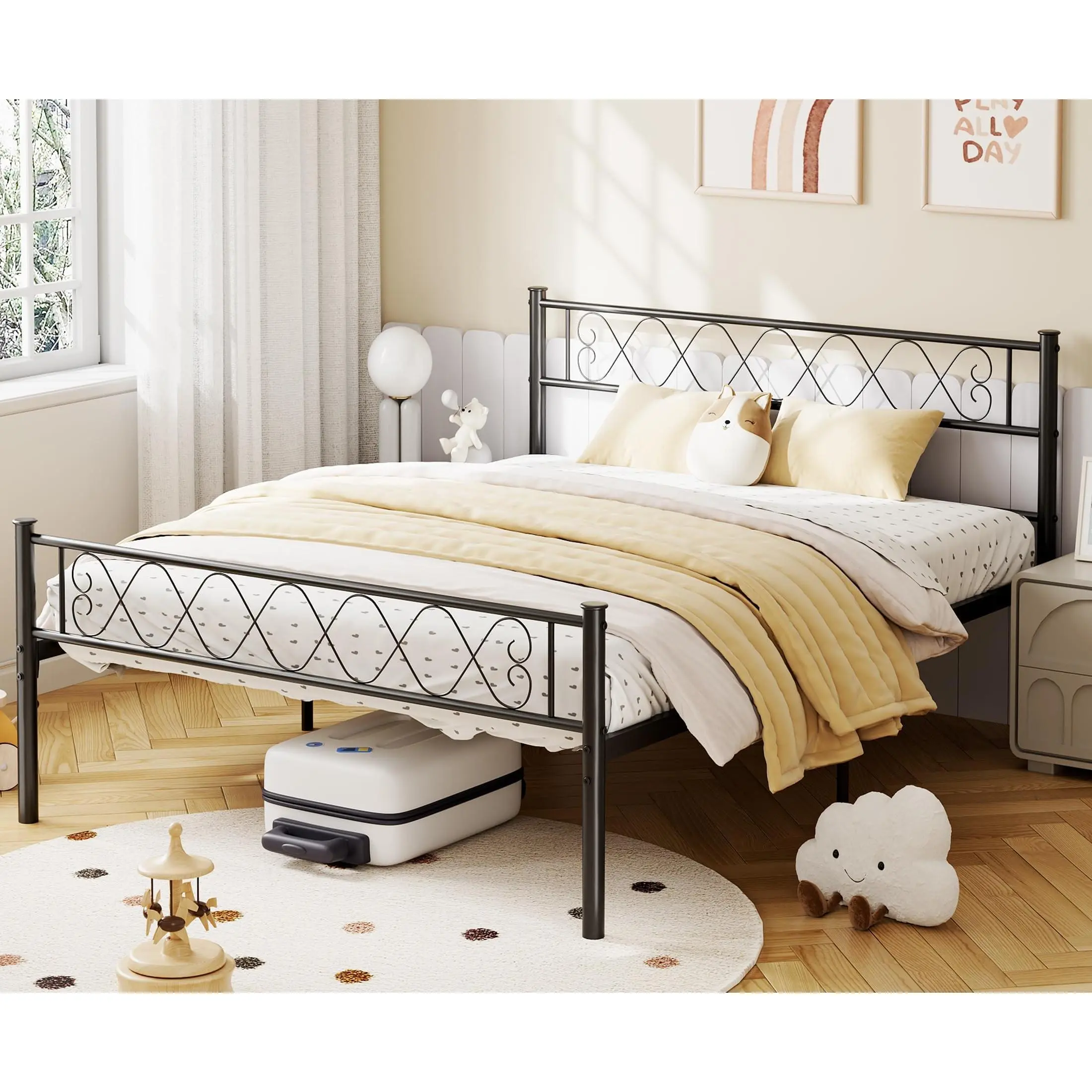 Garvee Full Size Black Metal Bed Frame – Headboard & Footboard, Sweet Heart Iron-Art Design, Strong Metal Slats, Underbed Storage, Noise-Free, No Box Spring Needed, Full | Heart-Shaped Metal Bed Frame