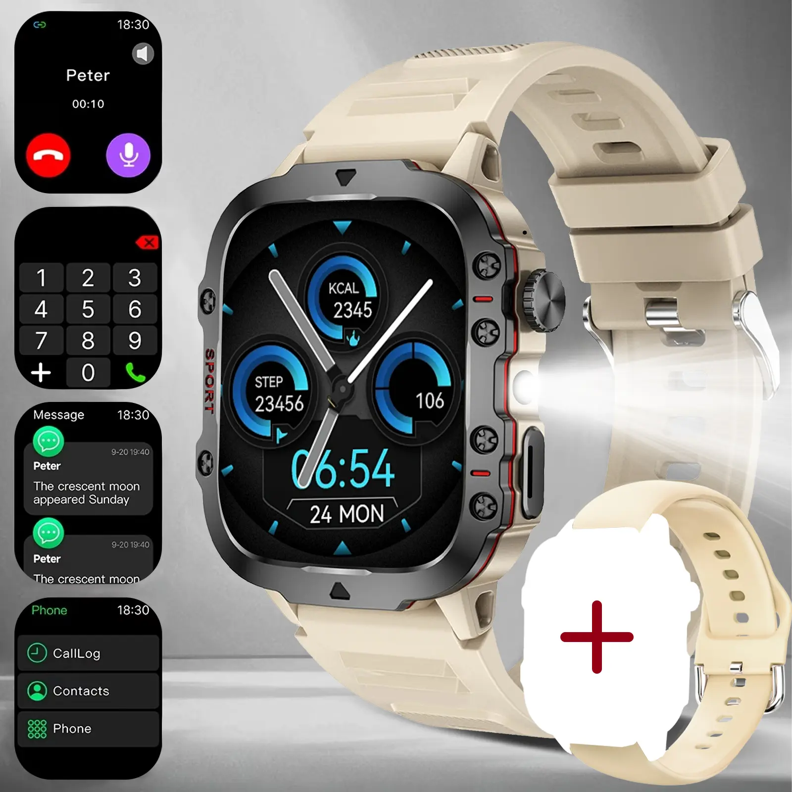 2026 New Smart Watch with LED Light, Wireless Calling, Camera & Music Control, Multi-Sport Modes, Alarm/Call-SMS Alert, Iphone Android Compatible (Unisex)