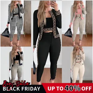 Women's Euro-American Street 3-Piece Outfit - Fitted Tank + Open Cardigan + Slim Leggings