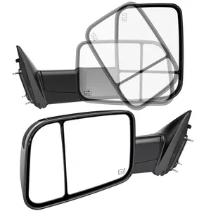 Smoked Power Heated Tow Mirrors Compatible with 2009-2018 Dodge Ram 1500, 2010-2018 2500 3500, 2019-2024 Ram 1500 Classic Flip Up Extended Trailer Towing Side Mirrors with Puddle Light, Black Housing