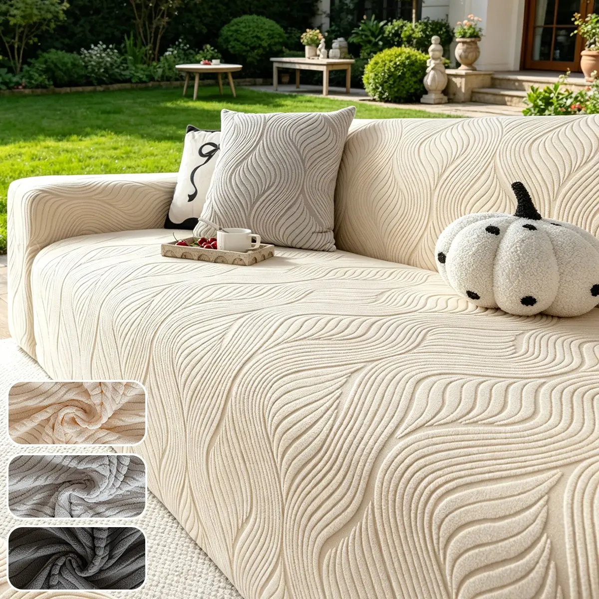 Outdoor Sofa Cushion Cover, Wave Pattern, Soft & Durable, Pet-Friendly, Easy Installation, All-Season Use