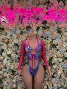 Bottlegirl One-Piece Bodysuit Pink Blue Metallic  - Custom Design | Exotic Dancewear for Performers, Raves, & Nights Out