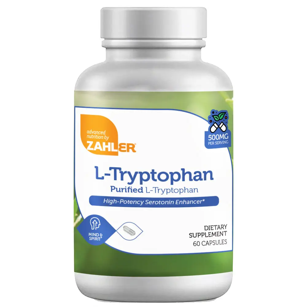 Zahler L-Tryptophan 500mg - Purified Amino Acid Supplement for Serotonin & Mood Support - Vegetarian, Kosher, Non-GMO, Gluten-Free - 60 Capsules - Healthcare