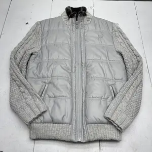Buffalo David Bitton Jacket Mens Large Gray Hybrid Puffer Knit Sleeves Faux Fur