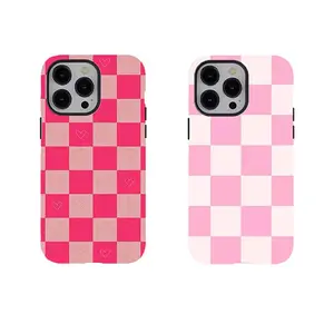 Coquette Hot Pink Checkerboard Heavy-Duty Shockproof Smartphone Casing, Durable Y2K Kawaii Aesthetic Cellphone Accessory, Tough Protective Cover for iPhone 11 12 13 14 15 16 17 Pro Max Plus Devices