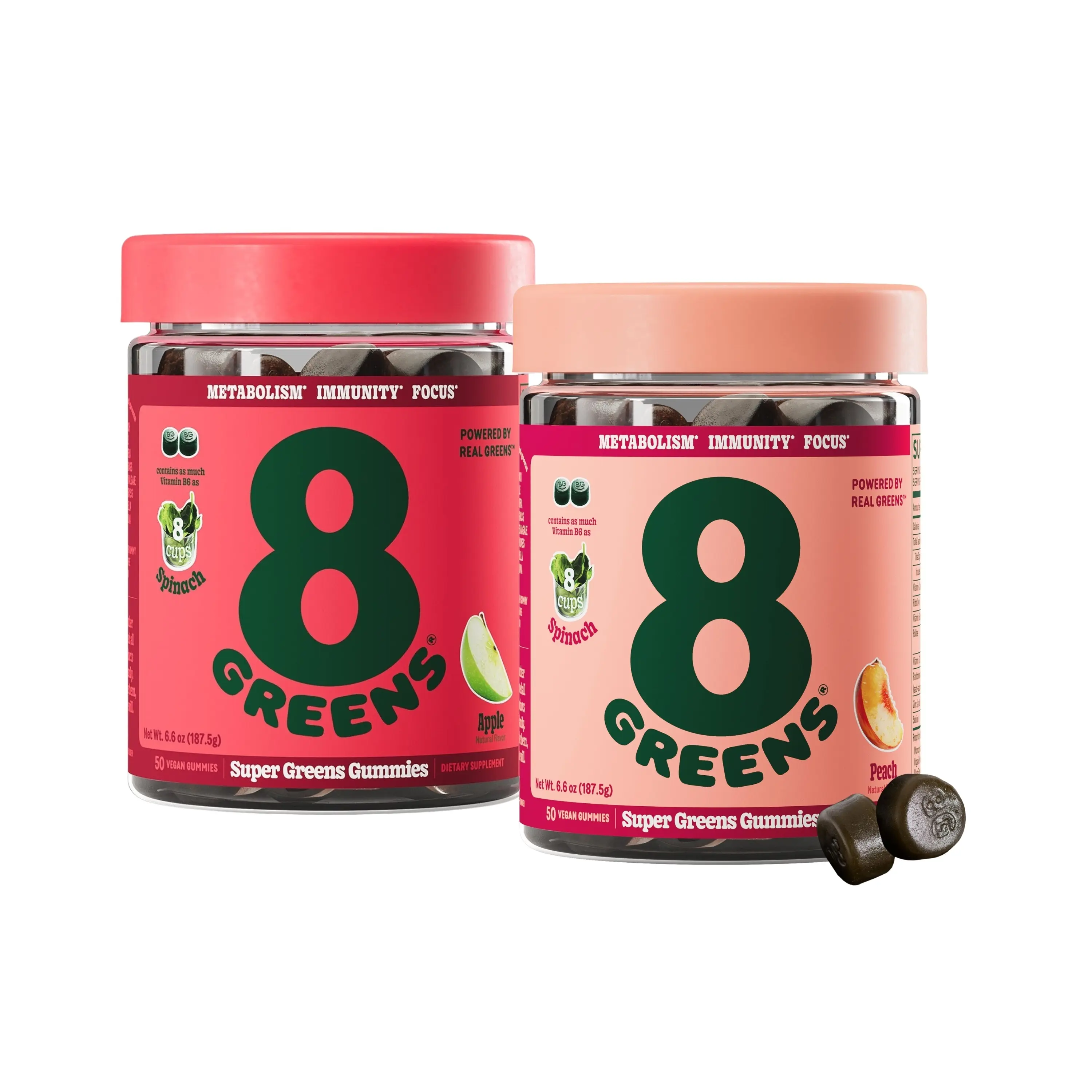 Super Greens Gummies Bundle - Peach Flavored Chewable Dietary Gummy Vitamin Supplements, Edible