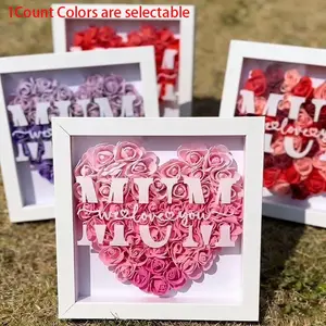 Mother's Day Gift Heart Rose Photo Frame, Handmade Eternal Flower Shadow Box, Birthday Memorial Decor, Warm Home Decoration
