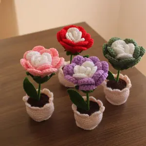 Handmade Mini Potted Amigurumi Roses | Crochet Flower Pot Decor | Home Office Decor | Unique Gift | Everlasting Gift