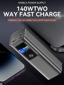 Domars Laptop Power Bank 27000mAh Portable Charger with 140W PD3.1 USB-C Ports Bidirectional Fast Charging TFT Smart Color Screen LED Flashlight for iPhone 17/16/15/14/13/12/11/X/8/7 Series MacBook Samsung Tablets