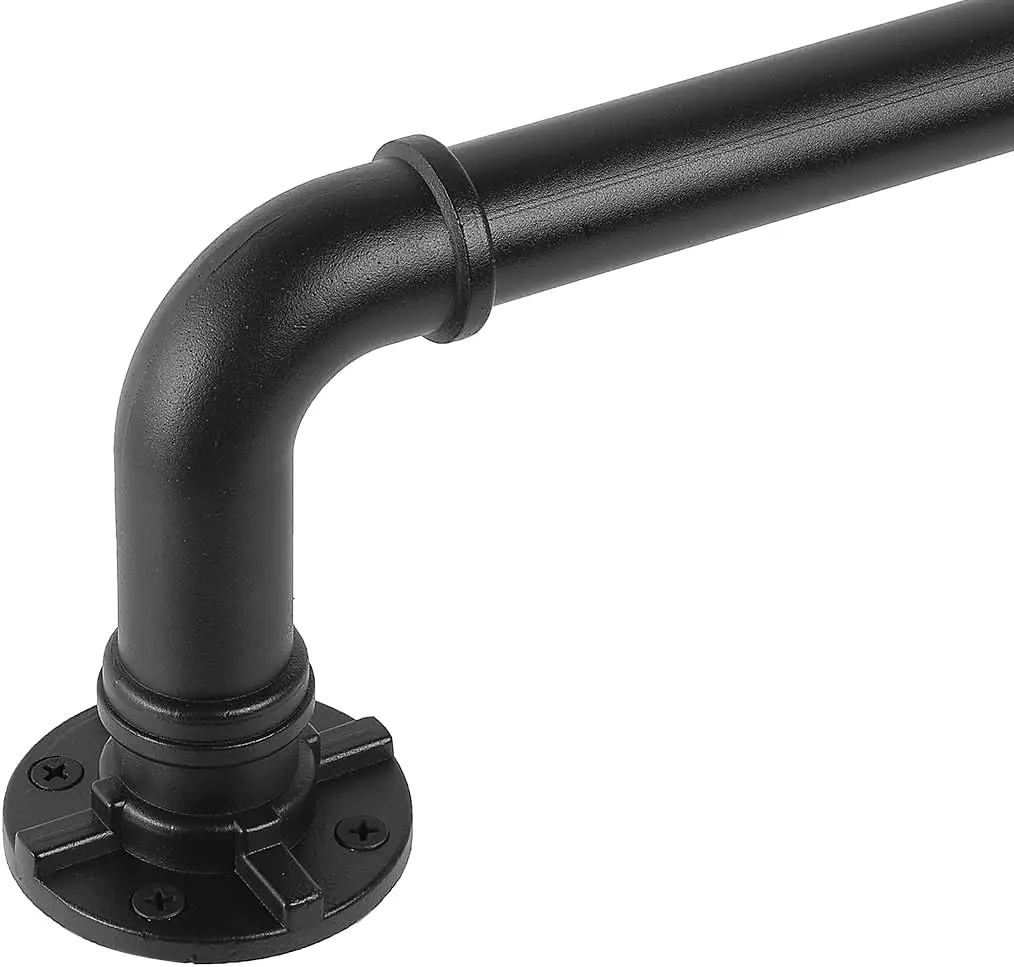 YAJUXIU Black Industrial Curtain Rod for Windows 66-120 Inches - Rustic 1 Inch Rod for Indoor or Outdoor Use, Adjustable from 30 to 120 Inches