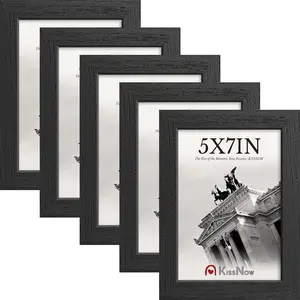 5x7 Picture Frame 5-Pack - Black Wooden 7x5 Frames with Tempered Glass, Classic Tabletop Gallery Frames for Photos & Art Prints