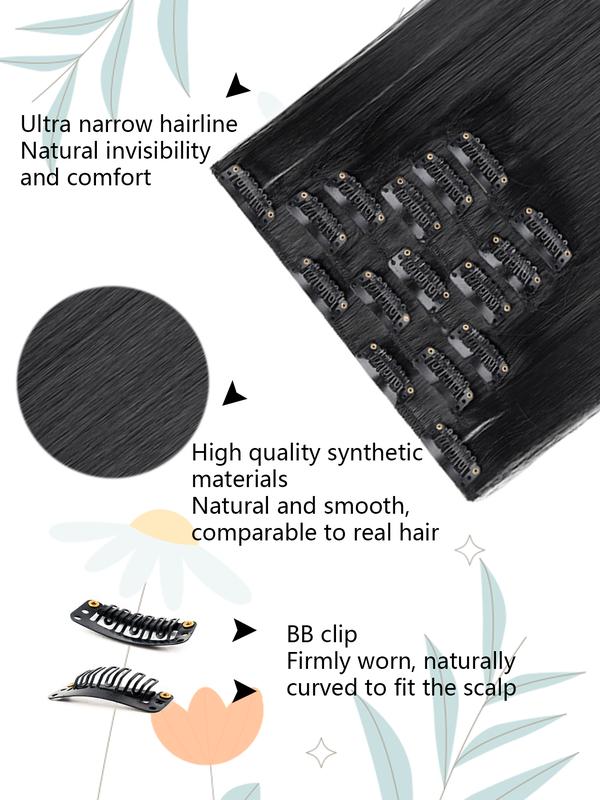 6 piece clip in hair extensions set long straight hair natural clip in hair extensions invisible hair clips soft natural for women heat resistant synthetic hair extensions Invisible Extension Hairpiece for daily and festive use