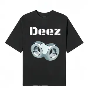 Black trendy T-shirt "Deez" with three-dimensional nut print, functional loose short-sleeved unisex style deez nut