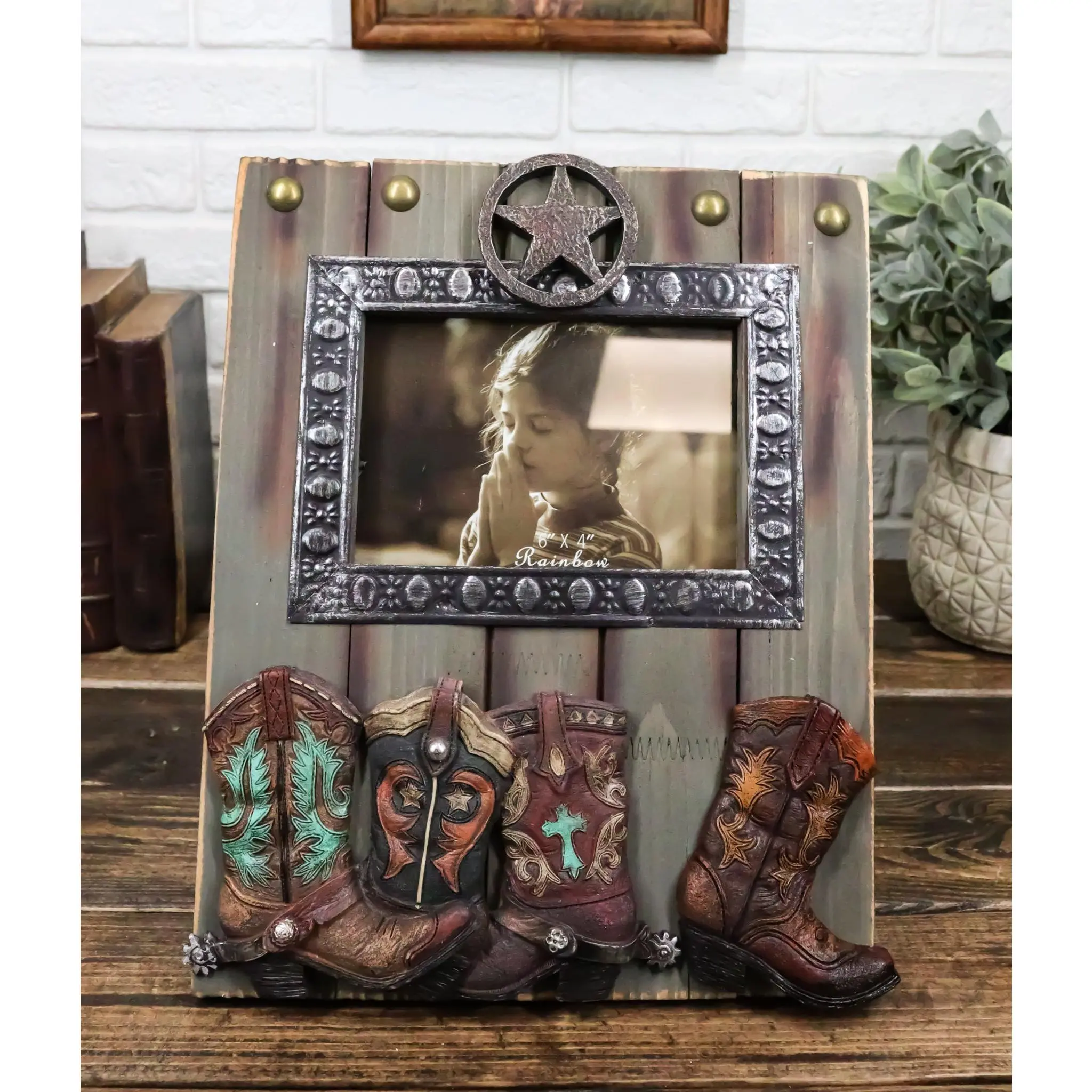 Rustic Western Country Farmhouse Lone Star Cowboy Boots 6X4 Picture Frame