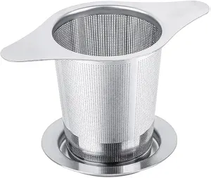 Universal Tea Infuser with Lid Stainless Steel Filter Fits Mugs Cups Teapots Food Grade 304 Steel Extra Fine Mesh for Loose Tea & Drip Tray Lid