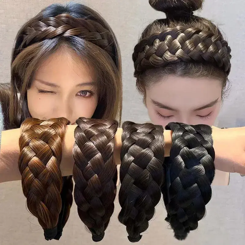 Wig Braided Headbands for Women Fishbone Wide Twist Hairbands Handmade Head Hoop Hair Bands Styling Headwear Accessories
