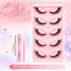 03＃ Fox Eyes 5 Pairs Mixed Colour False Eyelash Set, Eyelash Glue, Eyelash Tweezers, Beginner's Tool, Cat Eye Effect False Eyelashes, Natural Volume Eye Makeup Striped Eyelashes for Women and Girls. manga lash Cosmetic