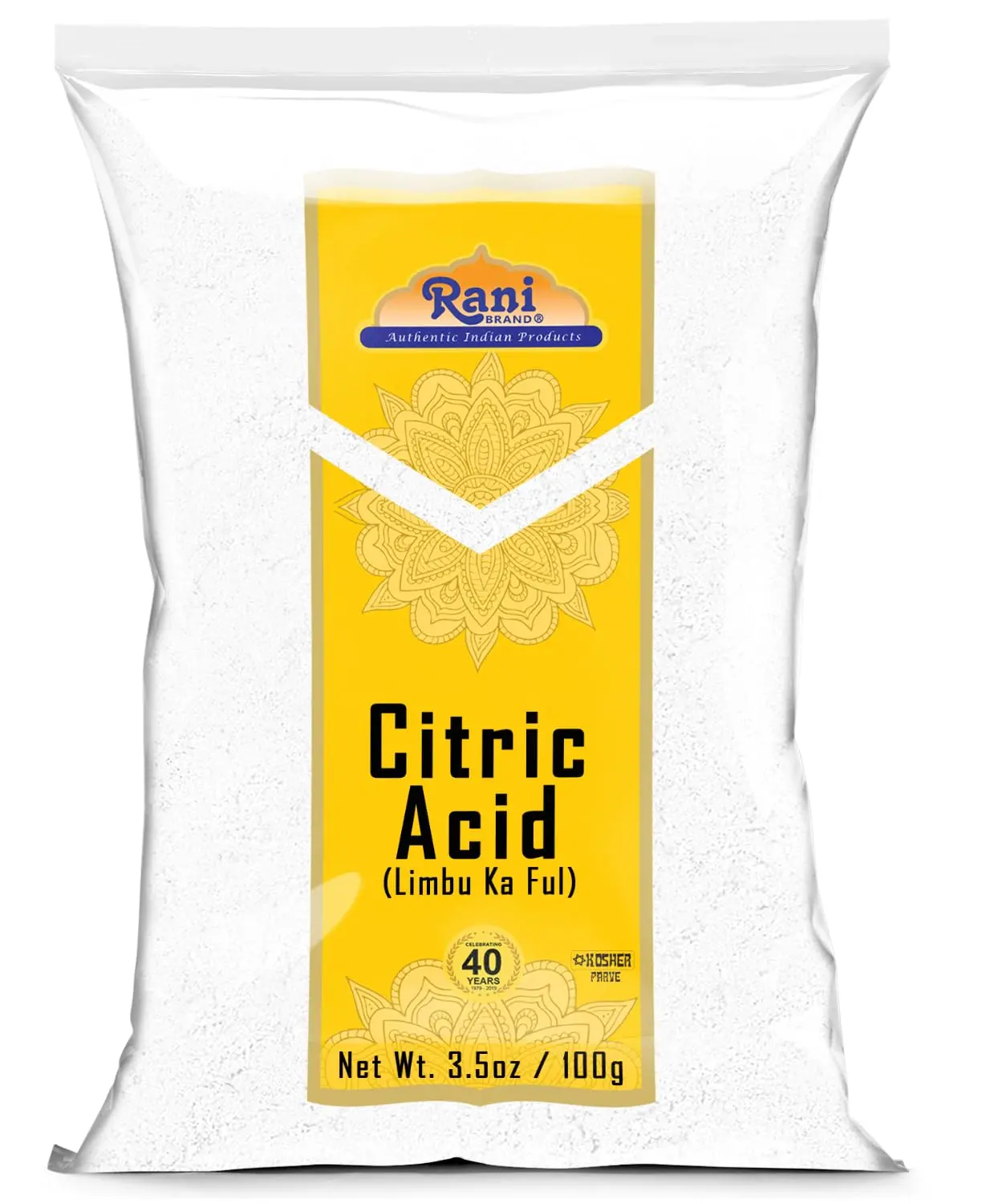 Rani Citric Acid Powder, Food Grade (Limbu Ka Ful) 3.5oz (100g) ~ Used for Cooking, Bath Bombs, Cleaning | Gluten Friendly | Kosher | Indian Origin