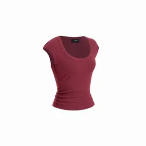 Cider Cotton-blend U-neckline Ruched Tee