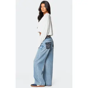 Edikted Women's Bandana Bliss Low Rise Jeans