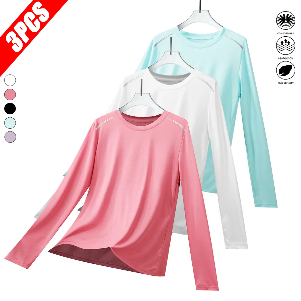 3-Pack Women’s Spring/Autumn Long-Sleeve Shirts – Quick-Dry Sports Tops, Slim-Fit Running Shirts suitable for the gym, yoga, and winter sports; breathable women’s long-sleeve running tops that wick sweat, comfortable running fitness long-sleeve T-shirts