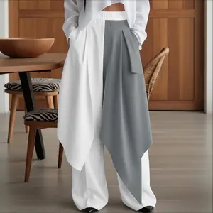 INCERUN Mensfashion Colorblock Men's Pants - Minimalist Wide Leg Trousers with Asymmetrical Cut, Flowing Drape for Streetwear Avant-Garde Menswear