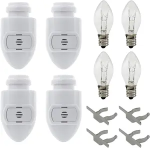 Auto On Sensor Plug in Night Light Module Includes 4 Bulbs and 4 Metal Clips, Great for Making Your Own Decorative Night Lights, Pack of 4 (White Sensor)
