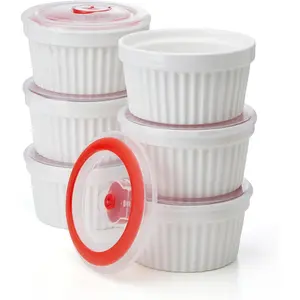 6-Pack 8 oz Porcelain Ramekins with , White Souffle Dishes for Baking, Creme Brulee Cups, Oven-Friendly Pudding Custard Bowls - Versatile Kitchen Essentials for Baking and Storing