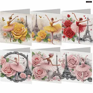 6Pcs DIY Diamond Painting Greeting Card Set Rhinestone Diamond Art Mosaic Postcards for Festivals and Celebrations