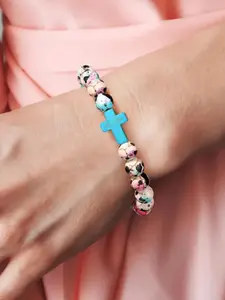 Bohemian 8mm Cross Bead Colorful Wood Bracelet Elastic String, Natural Ethnic Style, Perfect Gift for Friends Family Bestie