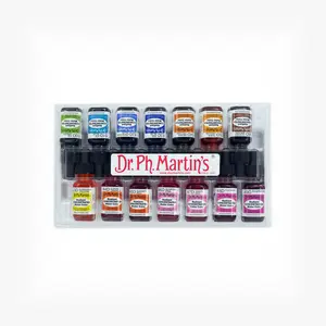 Dr. Ph. Martin's Radiant Concentrated Water Color (Set D) Watercolor Set, ½ US fl oz, 1 Set of 14 Bottles