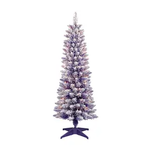 Puleo Pre-Lit 4.5' Flocked Purple Pencil Christ mas Tree