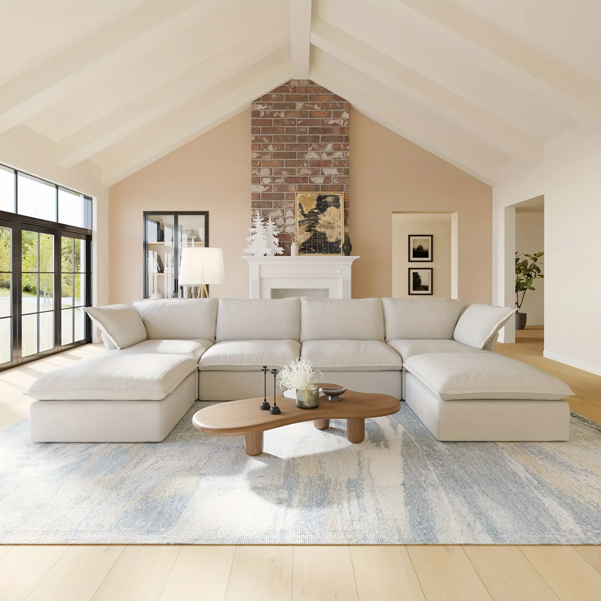 Modular Sectional Sofa with Storage Ottoman, Modern Comfy U Shaped Sofa Couch for Living Room, Cushion Covers Removable (4 Seater And 2 Ottoman)