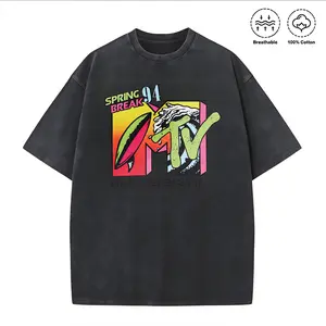 Washed T-shirt made of 100% cotton with double-sided printing MTV Men's Springbreak 94 Logo T-Shirt