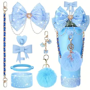 Shiny Cup Decorations, suitable for 30Oz, 40Oz and 20Oz handle‑equipped cups, including bow straw toppers, straw bow decorations, leather water bottle handle straps, silicone cup sleeves and pendant chains, ideal Valentine's Day gifts and Mother's Day gif
