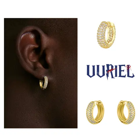 UJ Ice Bubble CZ Iced Out Zirconia Hoop Earrings - Unisex Hip-Hop Fashion Jewelry, Men's Artificial Gemstone Earrings, Cz Earrings