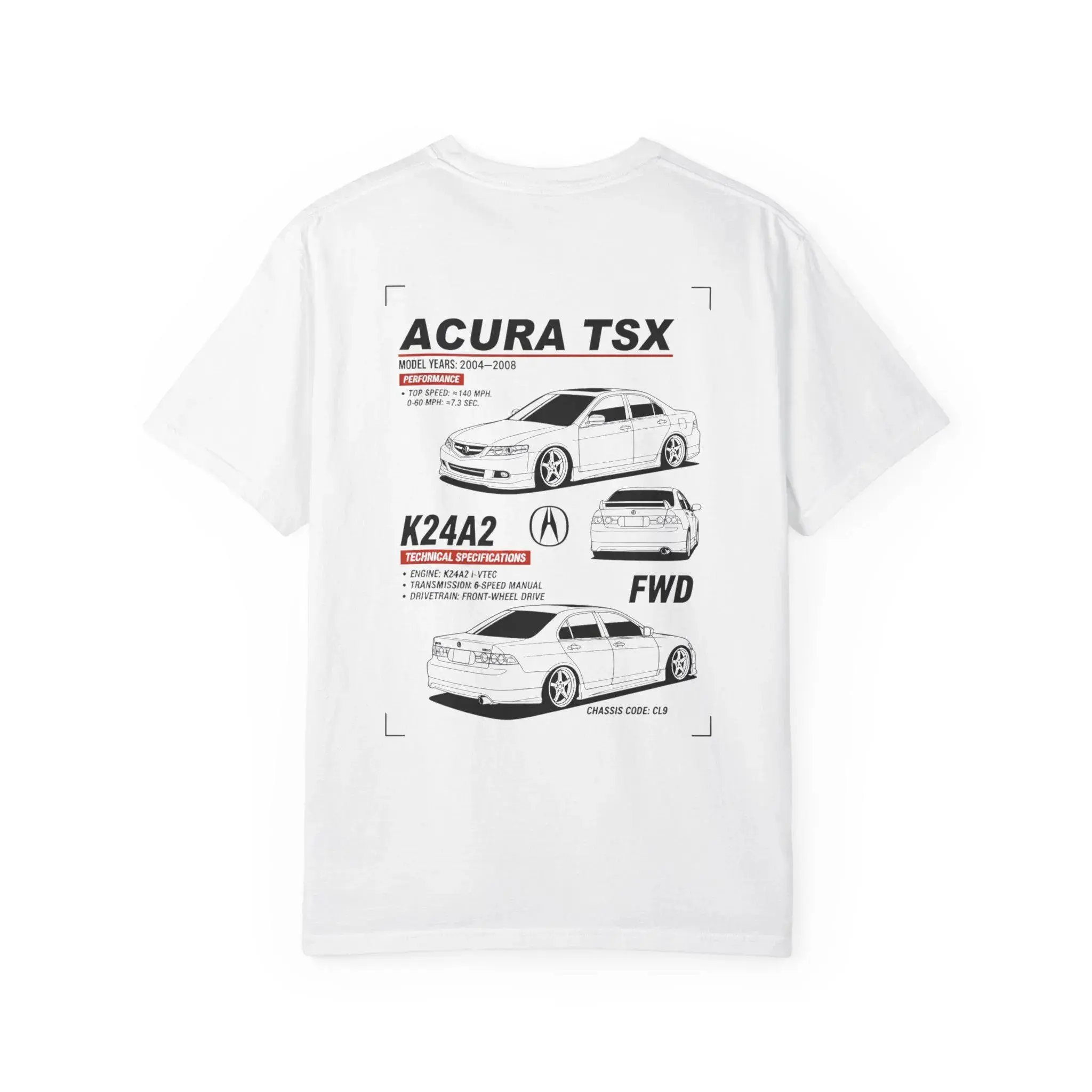 2004-2008 Acura TSX Schematic Graphic T-Shirt Hoodie Sweatshirt Double Sided - Street Style, Gift for Car Enthusiasts