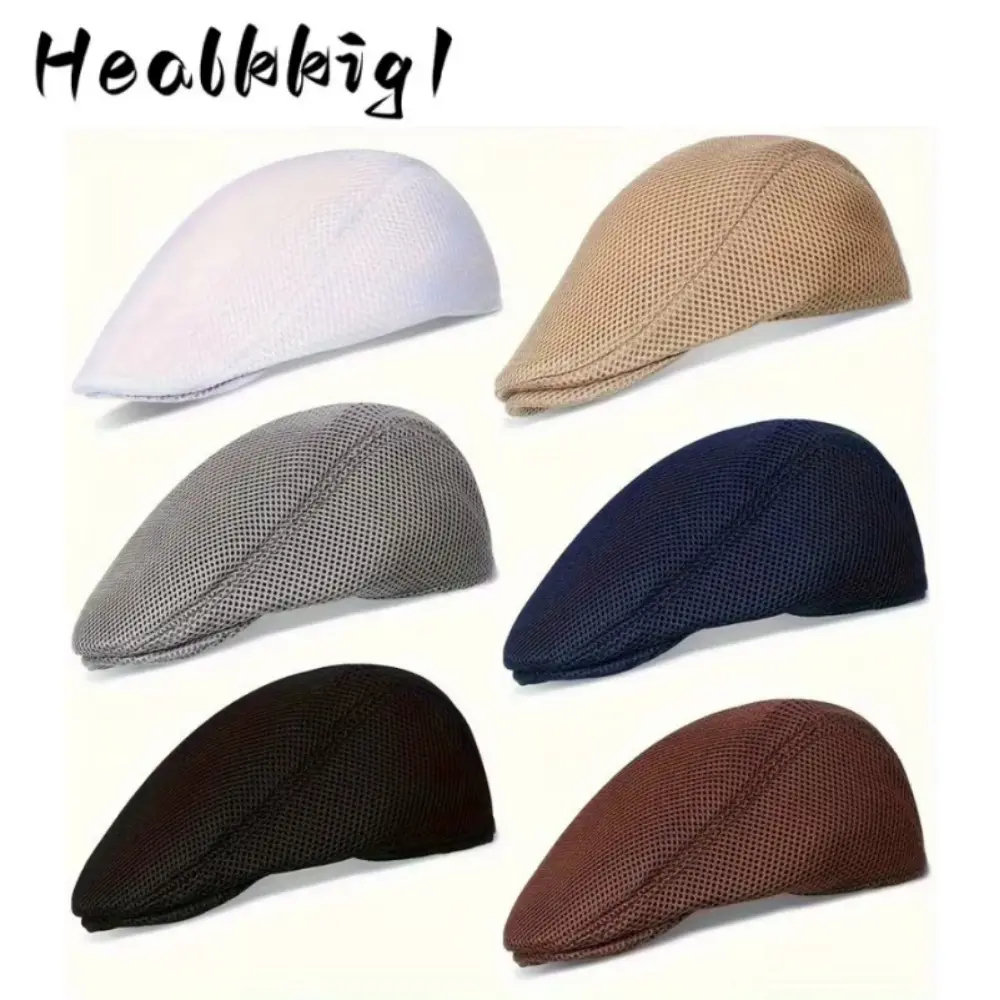 6Pcs Men Breathable Mesh Newsboy Cabbie Flat Caps, Lightweight Summer Ivy Driving Hats, Hand‑Wash Casual Retro Style Caps for Daily Outdoor Wear Cardinals Rookie Fix Hat Bonnet
