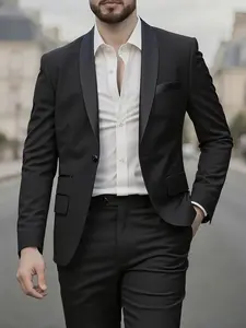 2pcs Men's Solid Beige/Beige/Tan Tailored Suit Set - Non-Stretch All-Season Formal & Business Casual Outfits with Peak Jacket & Matching Trousers | Regular Fit, Easy Care (Hand Wash/Dry Clean) | Versatile for Office, Wedding, Semi-Formal Events