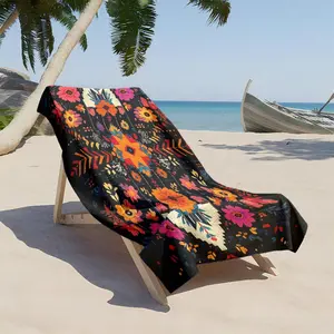 1 piece Ethnic style embroidered floral pattern design themed beach towel - Lightweight Portable Beach Towel, Soft Polyester Fiber, suitable for Beach, Camping, Birthday, Machine Washable, Quick-dry and Absorbent, Perfect Holiday Gift