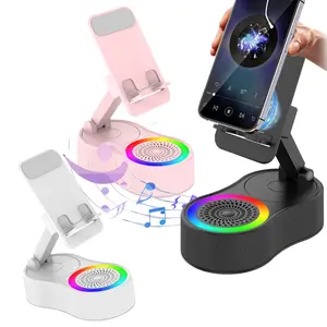 5-in-1 Wireless Induction Bluetooth Speaker Stand with Foldable Phone Holder, Power Bank & Ambient Light — Desktop/Home, Plastic/Metal Composite Smartphone Device，Mother's Day gift, a gift for Mom
