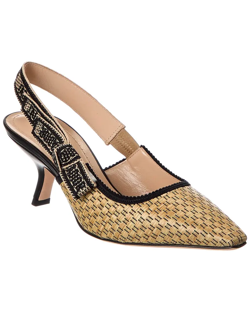 Dior J'Adior Straw & Leather Slingback Pump Dior J'Adior Straw & Leather Slingback Pump